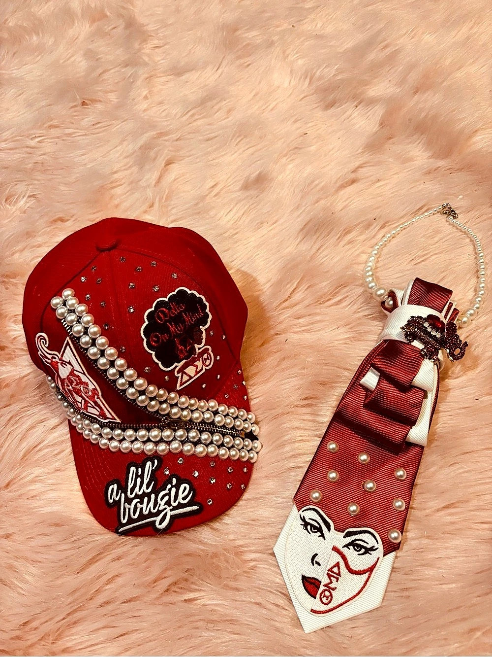 Embellished Red & White Hat Set Like New